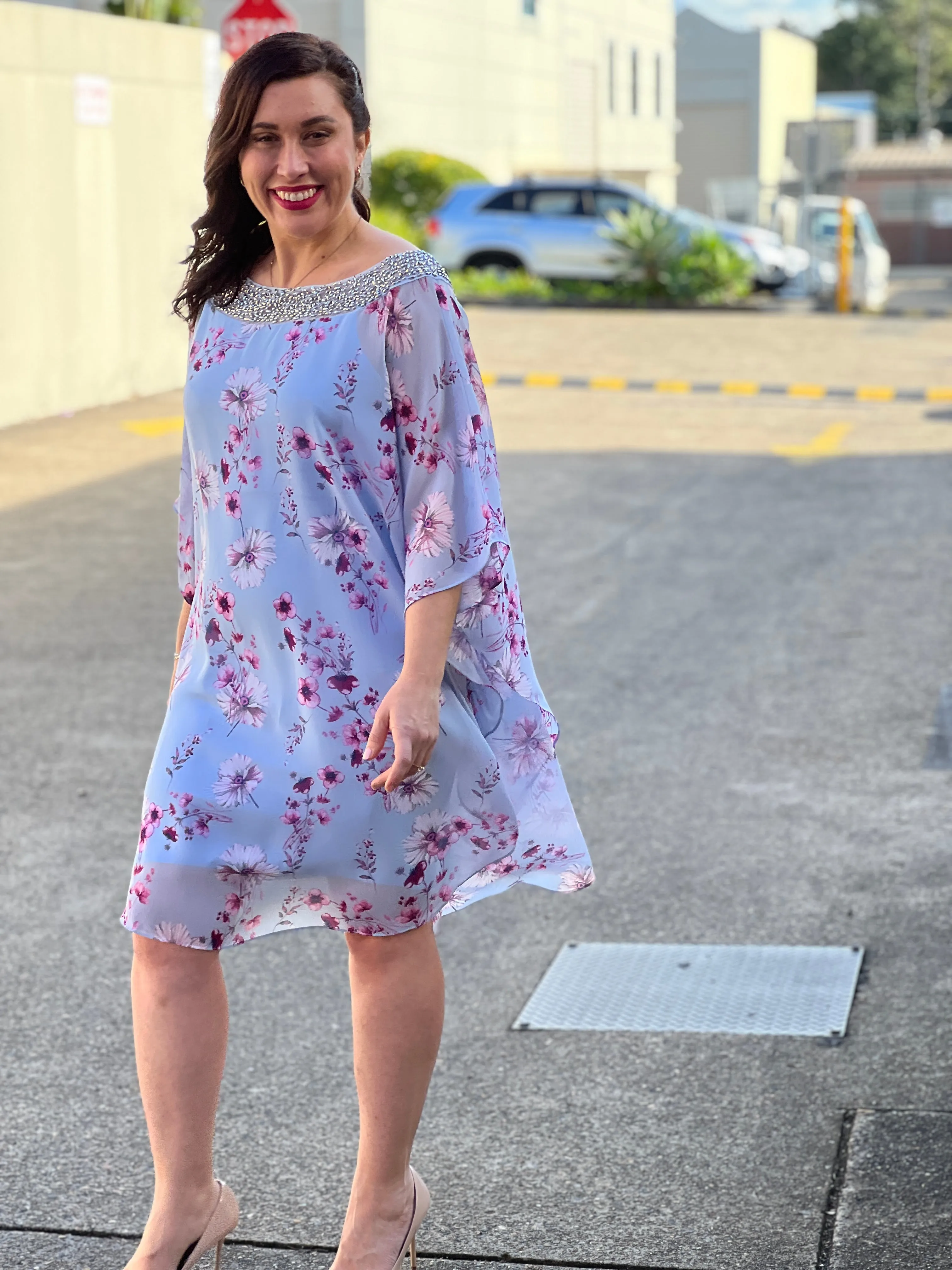Elias Sky Floral Evening Dress