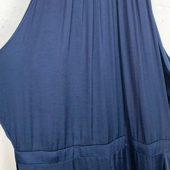 Elie Tahari Womens Blouson Ruffle Halter Midi Dress Blue Sleeveless Size 10