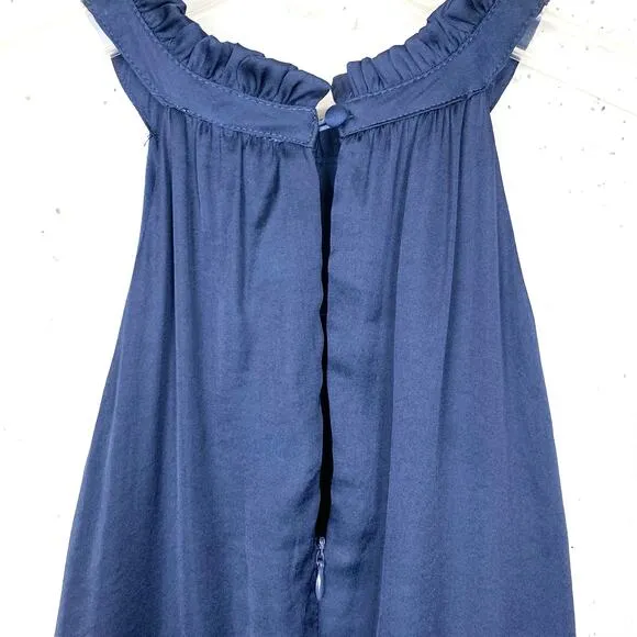 Elie Tahari Womens Blouson Ruffle Halter Midi Dress Blue Sleeveless Size 10