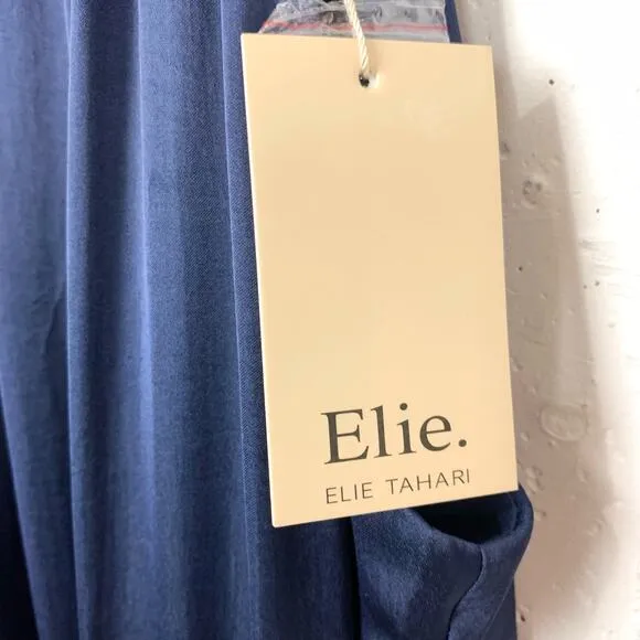 Elie Tahari Womens Blouson Ruffle Halter Midi Dress Blue Sleeveless Size 10