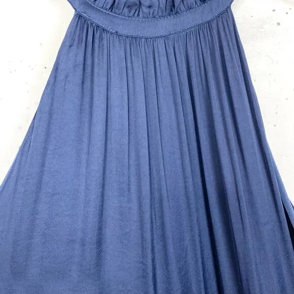 Elie Tahari Womens Blouson Ruffle Halter Midi Dress Blue Sleeveless Size 10