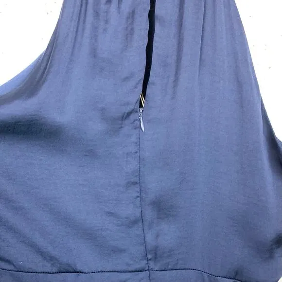 Elie Tahari Womens Blouson Ruffle Halter Midi Dress Blue Sleeveless Size 10