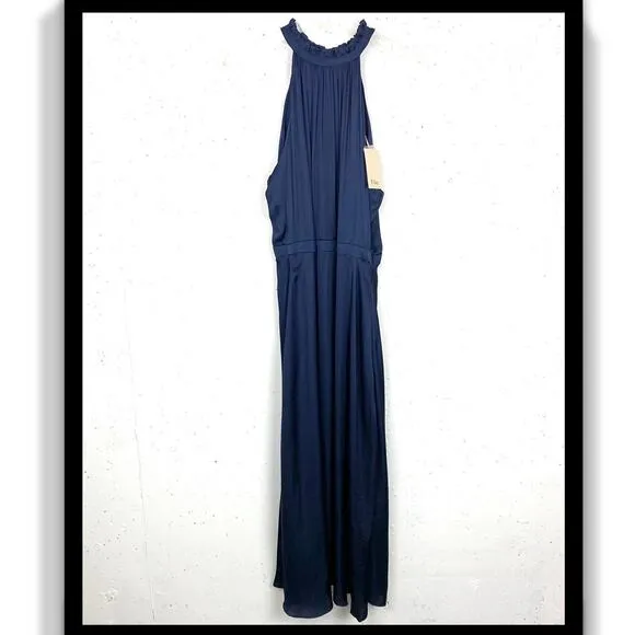 Elie Tahari Womens Blouson Ruffle Halter Midi Dress Blue Sleeveless Size 10