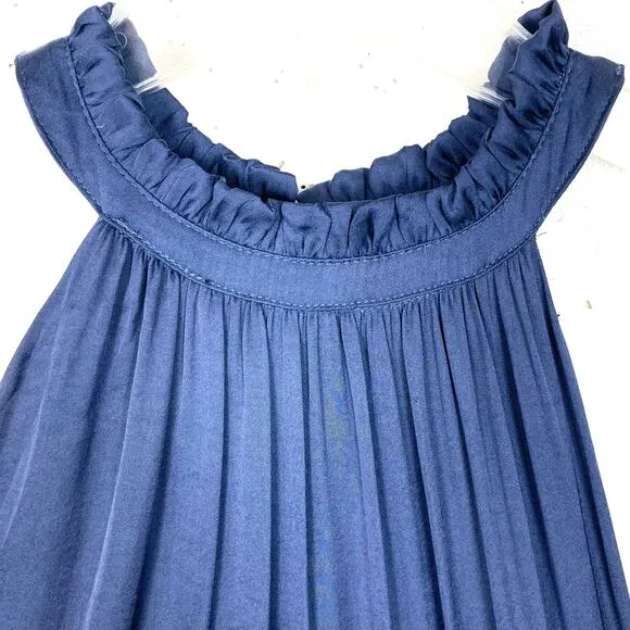 Elie Tahari Womens Blouson Ruffle Halter Midi Dress Blue Sleeveless Size 10