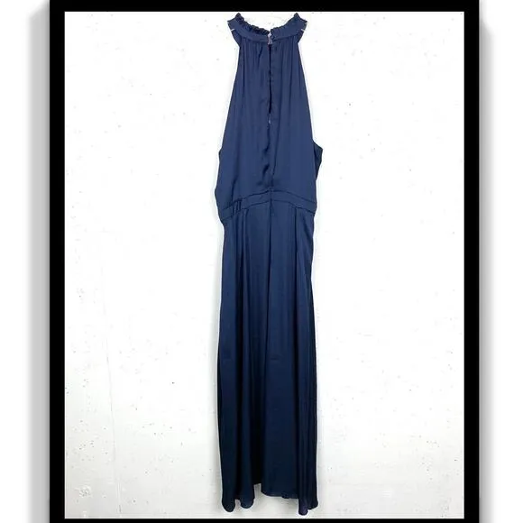 Elie Tahari Womens Blouson Ruffle Halter Midi Dress Blue Sleeveless Size 10
