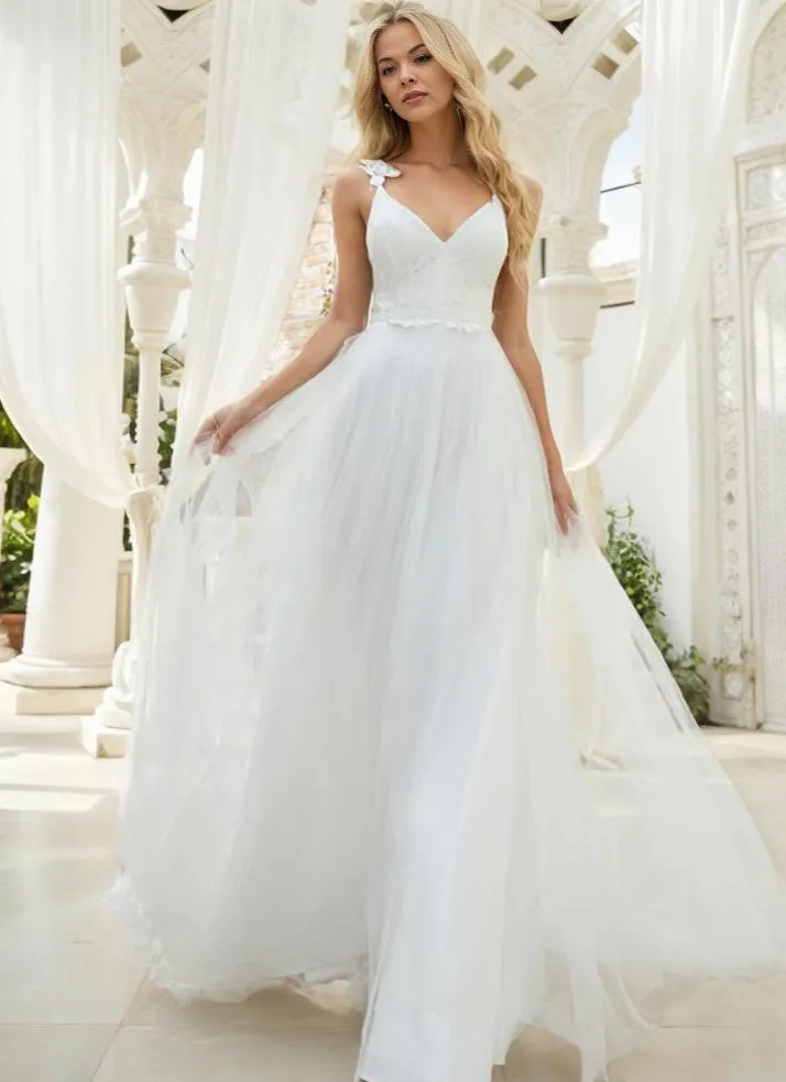 Elizabeth double V neck Wedding dress in ivory