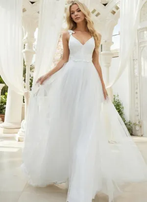 Elizabeth double V neck Wedding dress in ivory