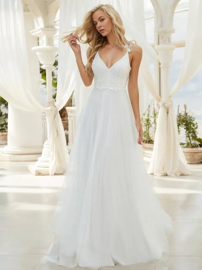 Elizabeth double V neck Wedding dress in ivory