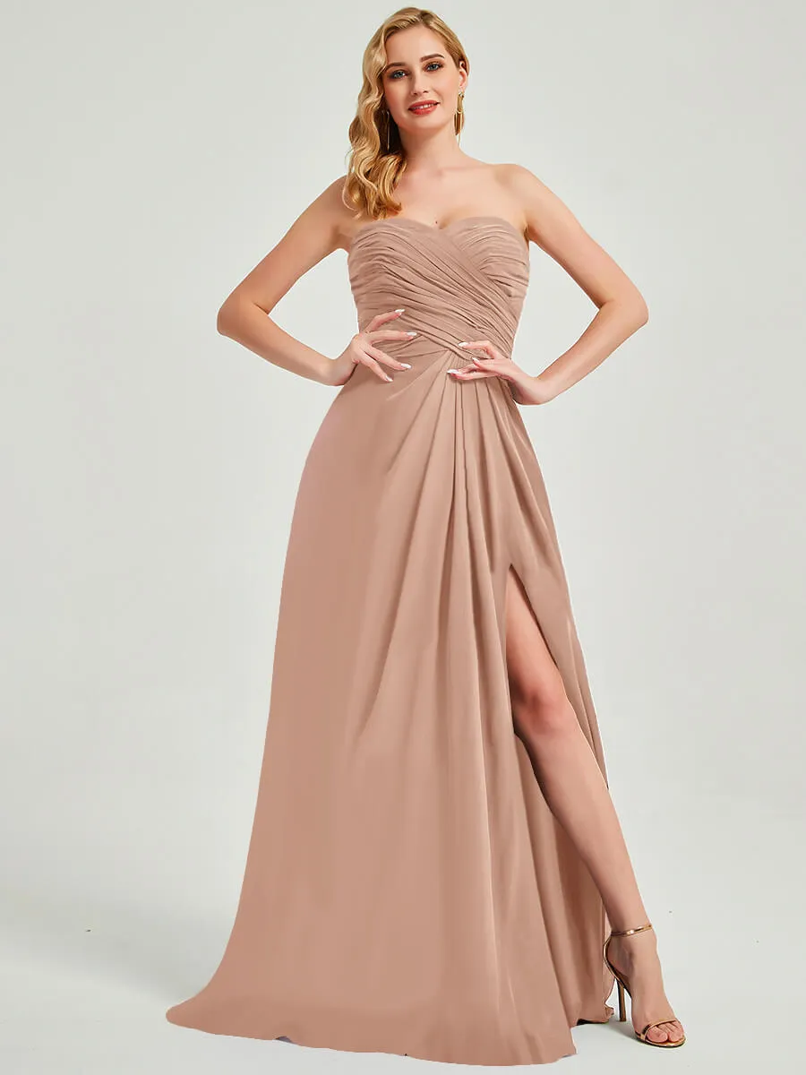 English Rose Strapless Floor-Length Empire Bridesmaid Dress with Slit