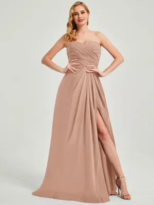 English Rose Strapless Floor-Length Empire Bridesmaid Dress with Slit