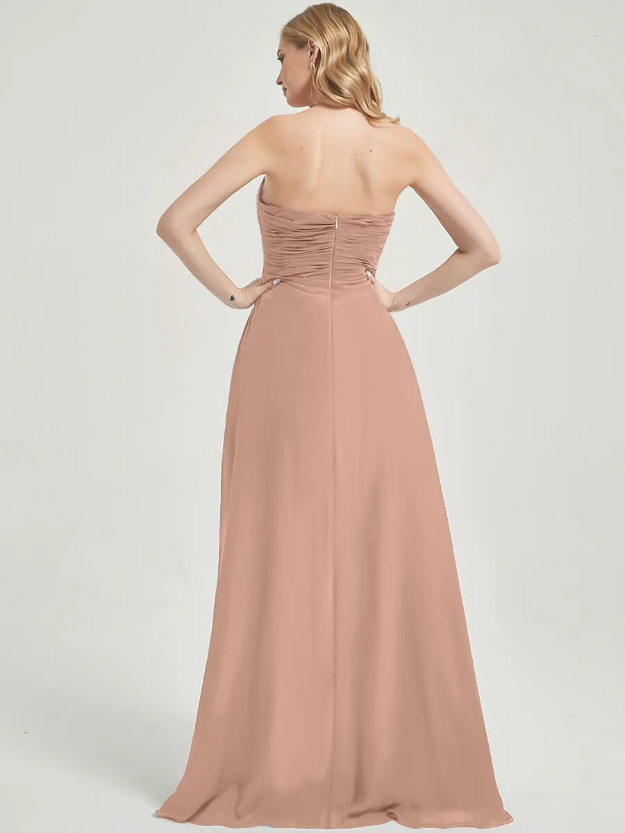 English Rose Strapless Floor-Length Empire Bridesmaid Dress with Slit