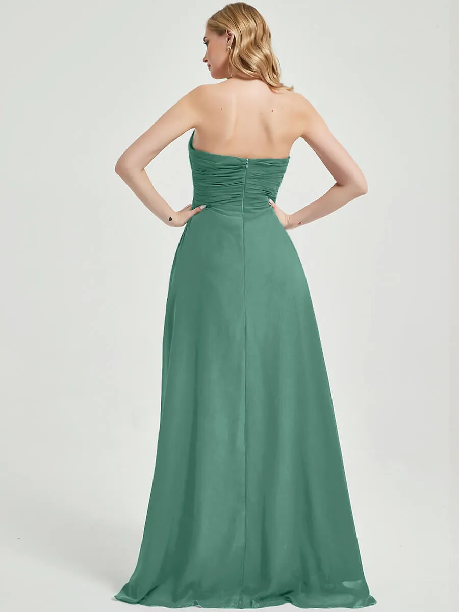 Eucalyptus Strapless Floor-Length Empire Bridesmaid Dress with Slit