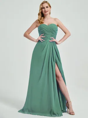 Eucalyptus Strapless Floor-Length Empire Bridesmaid Dress with Slit