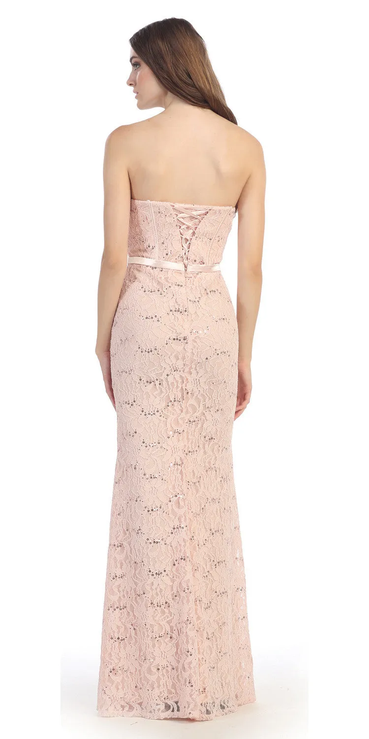Eureka 2080 Long Lace Gown Sheath Mermaid Flare Strapless