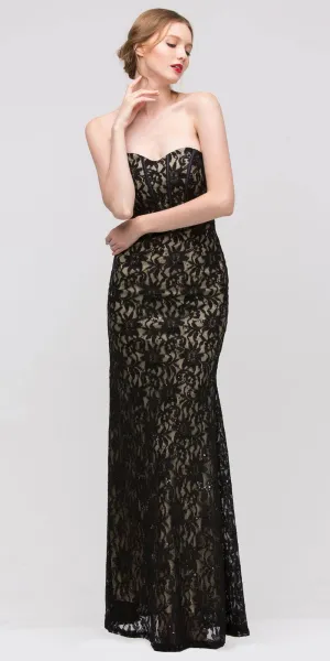 Eureka 2080 Long Lace Gown Sheath Mermaid Flare Strapless