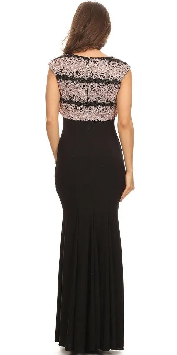Eureka 2093 Sleeveless Jersey Fitted Gown Lace Bodice