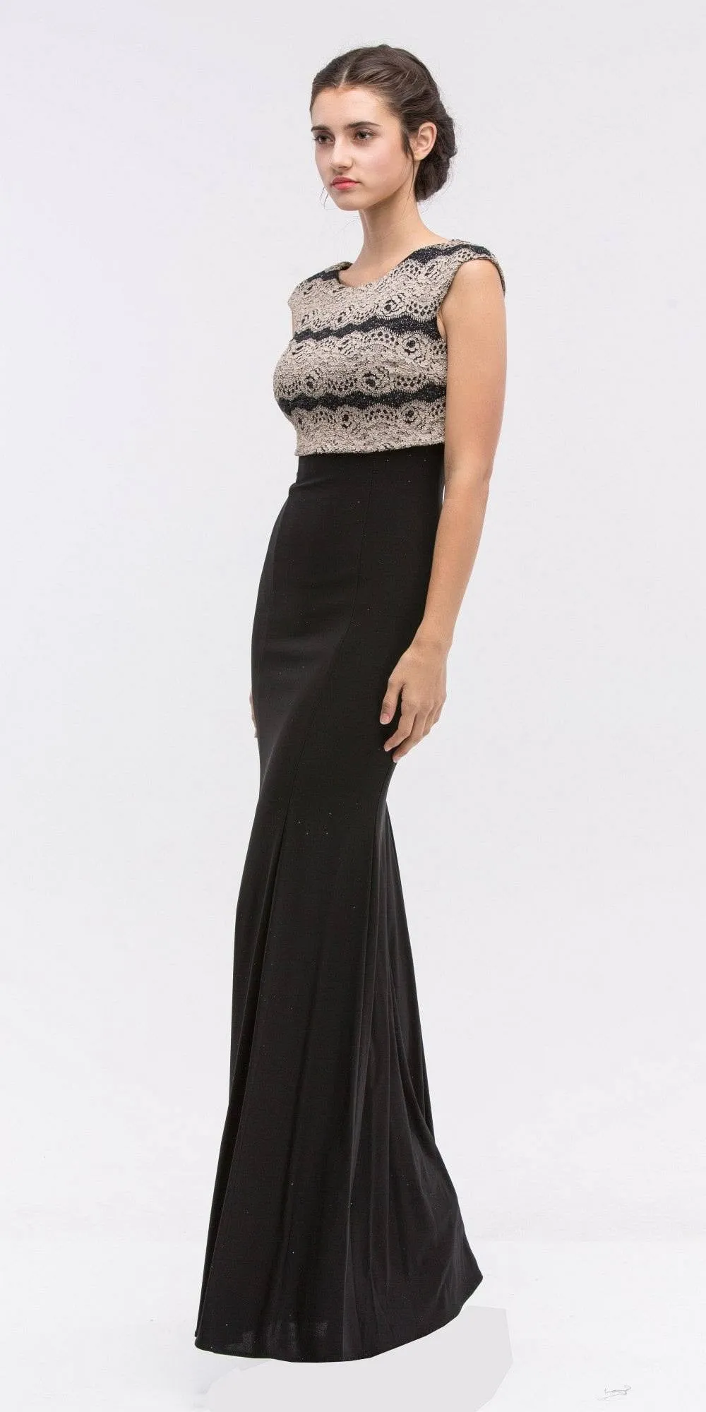 Eureka 2093 Sleeveless Jersey Fitted Gown Lace Bodice