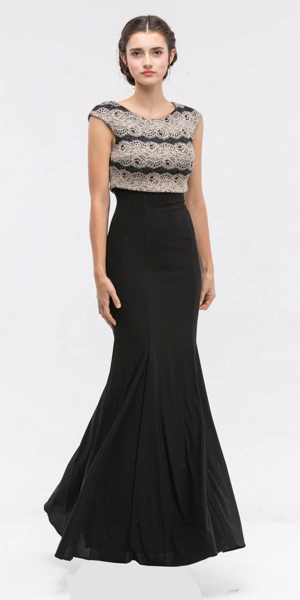 Eureka 2093 Sleeveless Jersey Fitted Gown Lace Bodice