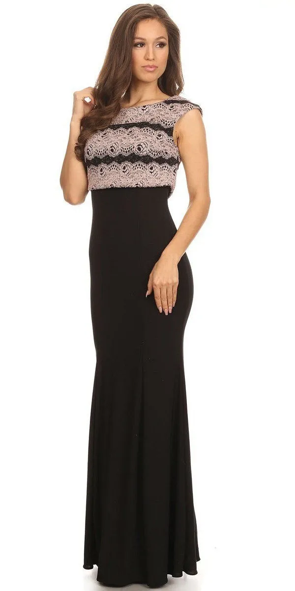 Eureka 2093 Sleeveless Jersey Fitted Gown Lace Bodice