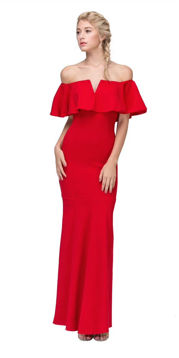 Eureka 2102 Long Dress Off Shoulder with V-Notch Ruffled Bodice