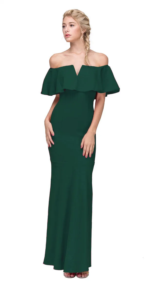 Eureka 2102 Long Dress Off Shoulder with V-Notch Ruffled Bodice