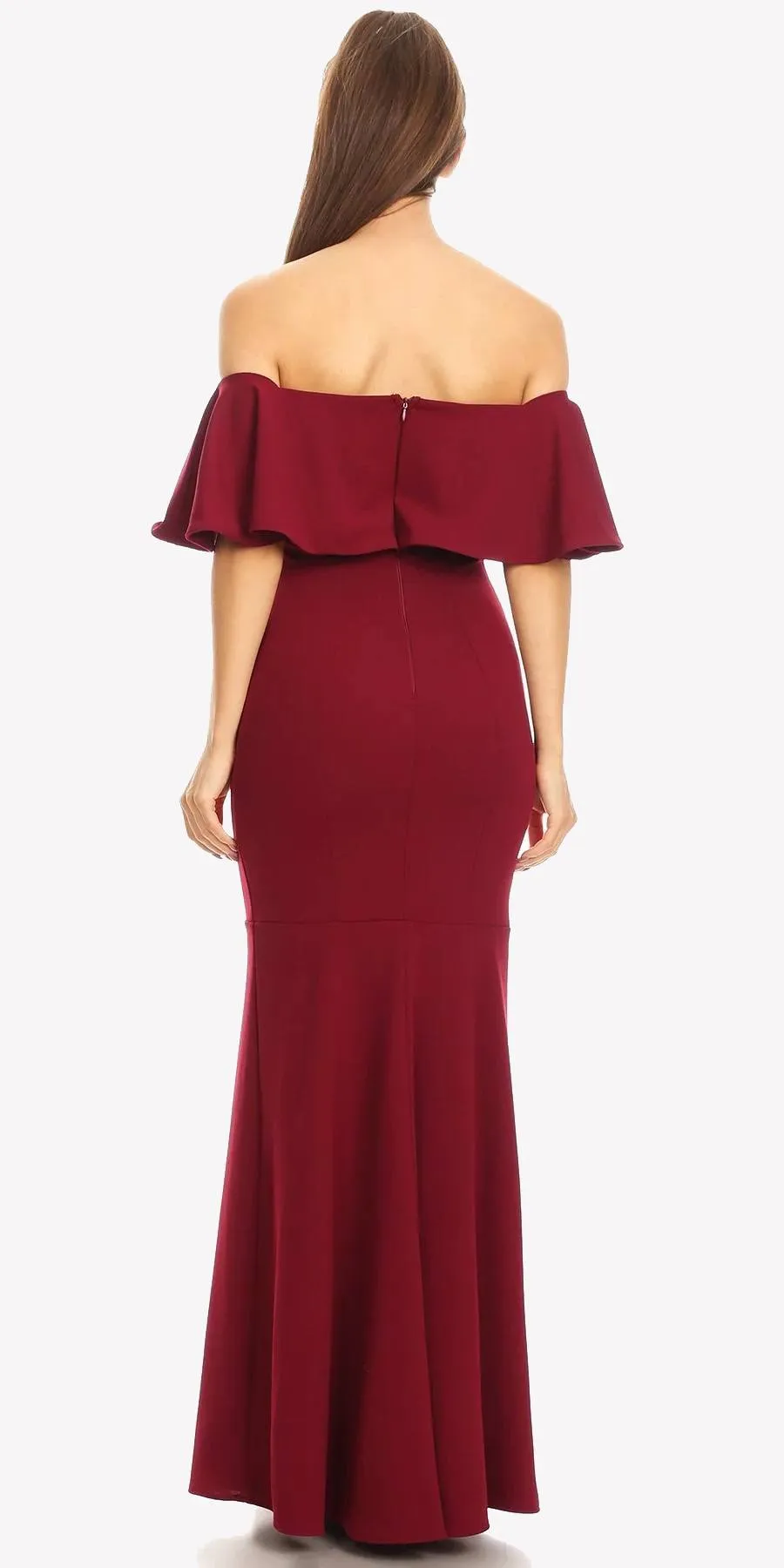 Eureka 2102 Long Dress Off Shoulder with V-Notch Ruffled Bodice