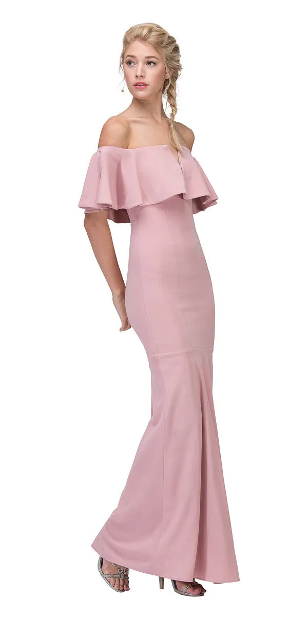 Eureka 2102 Long Dress Off Shoulder with V-Notch Ruffled Bodice