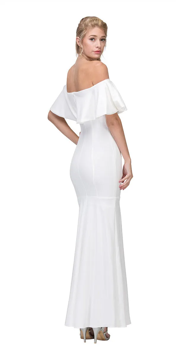 Eureka 2102 Long Dress Off Shoulder with V-Notch Ruffled Bodice