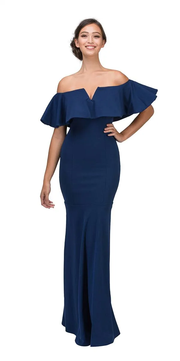 Eureka 2102 Long Dress Off Shoulder with V-Notch Ruffled Bodice