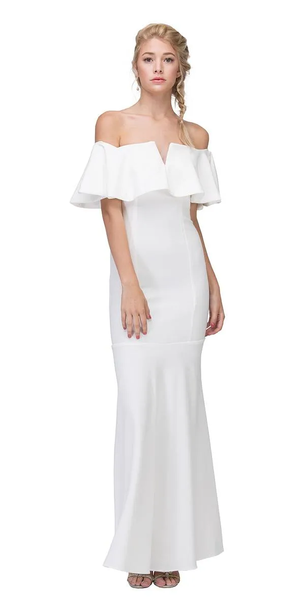 Eureka 2102 Long Dress Off Shoulder with V-Notch Ruffled Bodice
