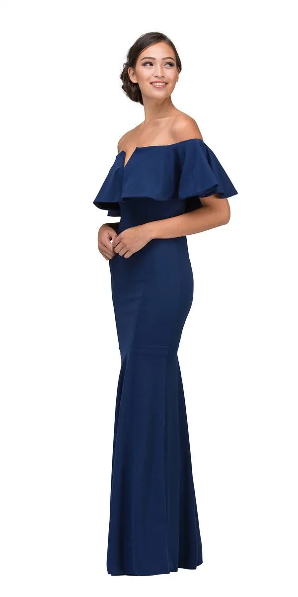 Eureka 2102 Long Dress Off Shoulder with V-Notch Ruffled Bodice