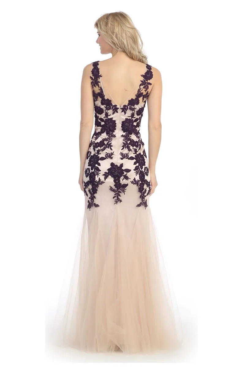 Eureka 3910 Sheath Mermaid Gown Illusion Neck Lace Embroidery