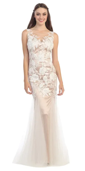 Eureka 3910 Sheath Mermaid Gown Illusion Neck Lace Embroidery
