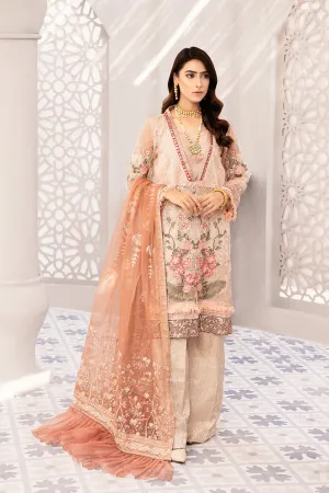 Festive Embroidered Chiffon Outfit in Peach Color #Y6158