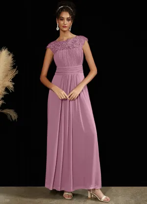 [Final Sale] Dusty Rose Lace Open Back Floor Length Silky Chiffon Formal Evening Mother Dress