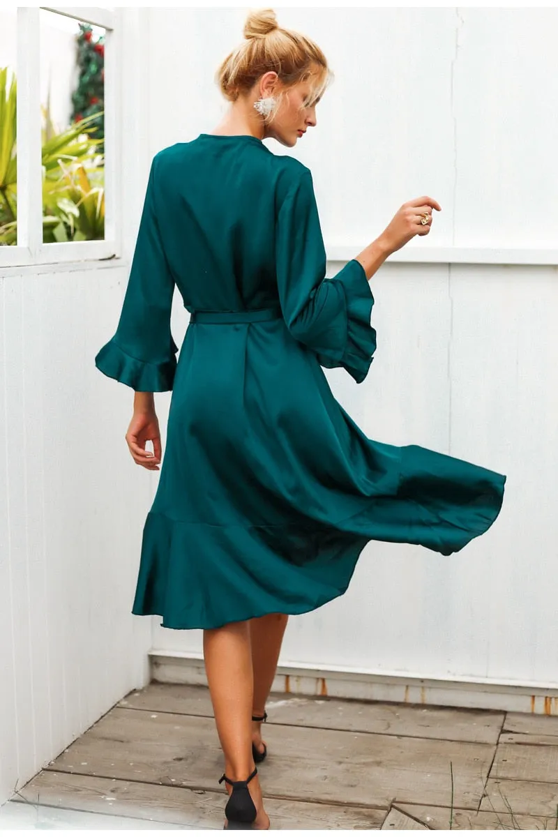 Flare Lady Ruffle Mini Dress - Green