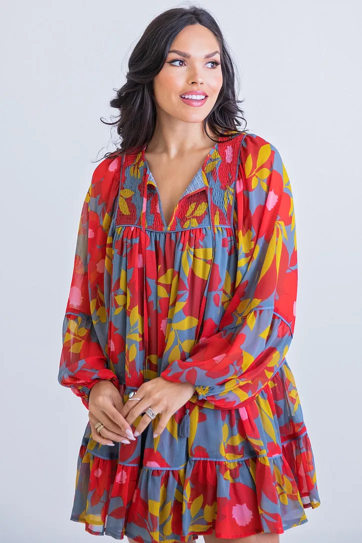 Floral Chiffon Boho Tier Dress
