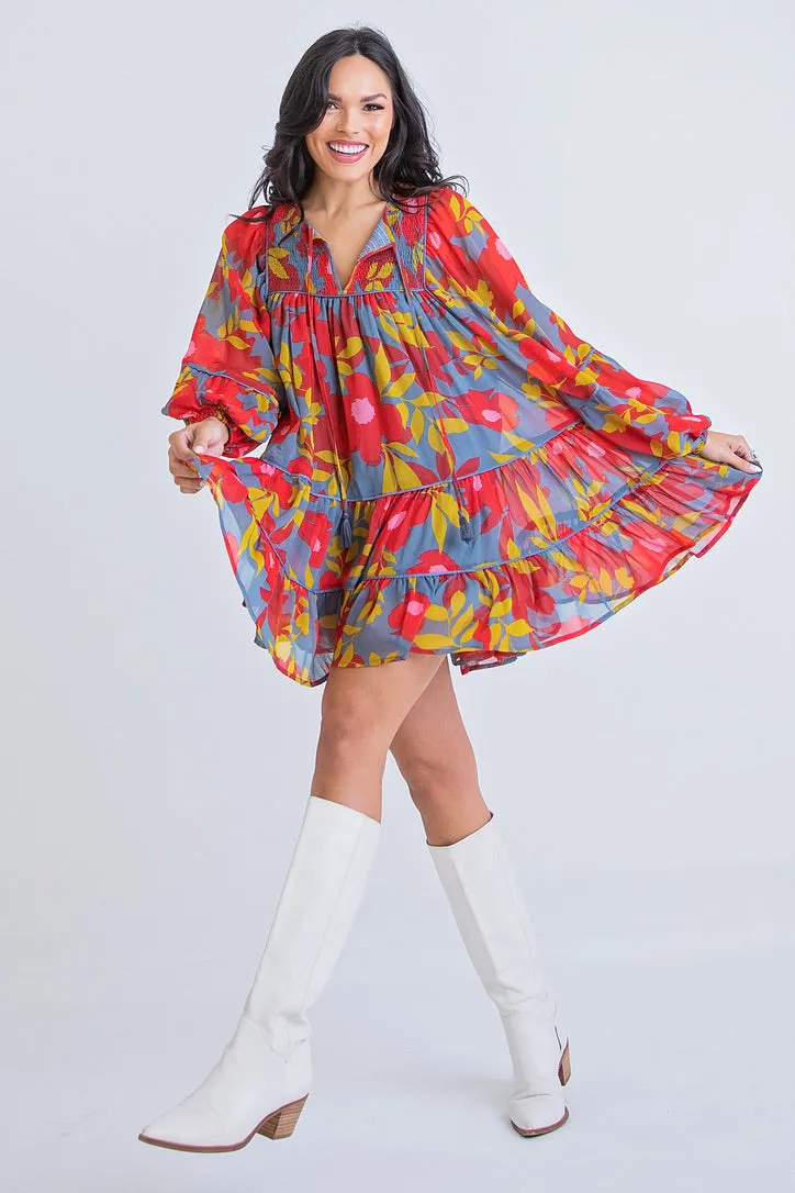 Floral Chiffon Boho Tier Dress