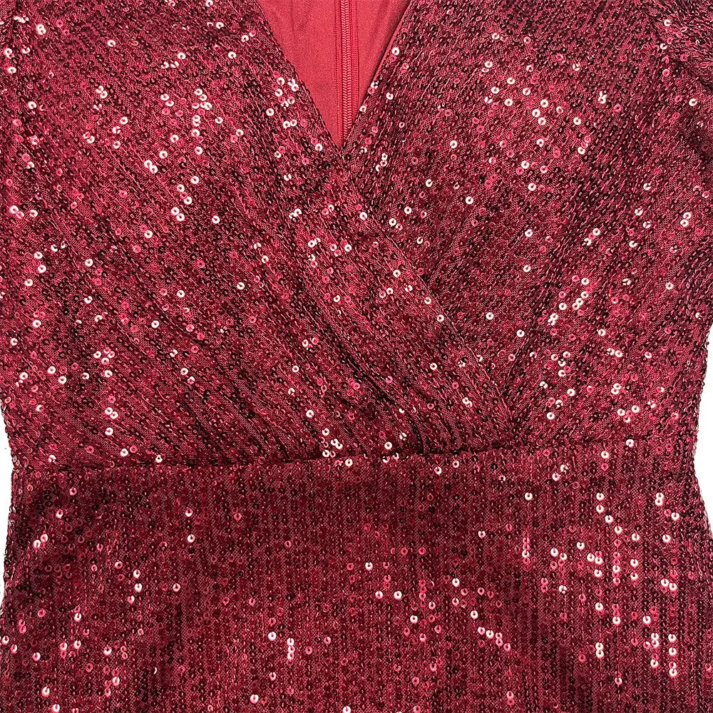 Formal Evening Dresses for Women V-neck Mermaid Maxi Sequin Dress for Party