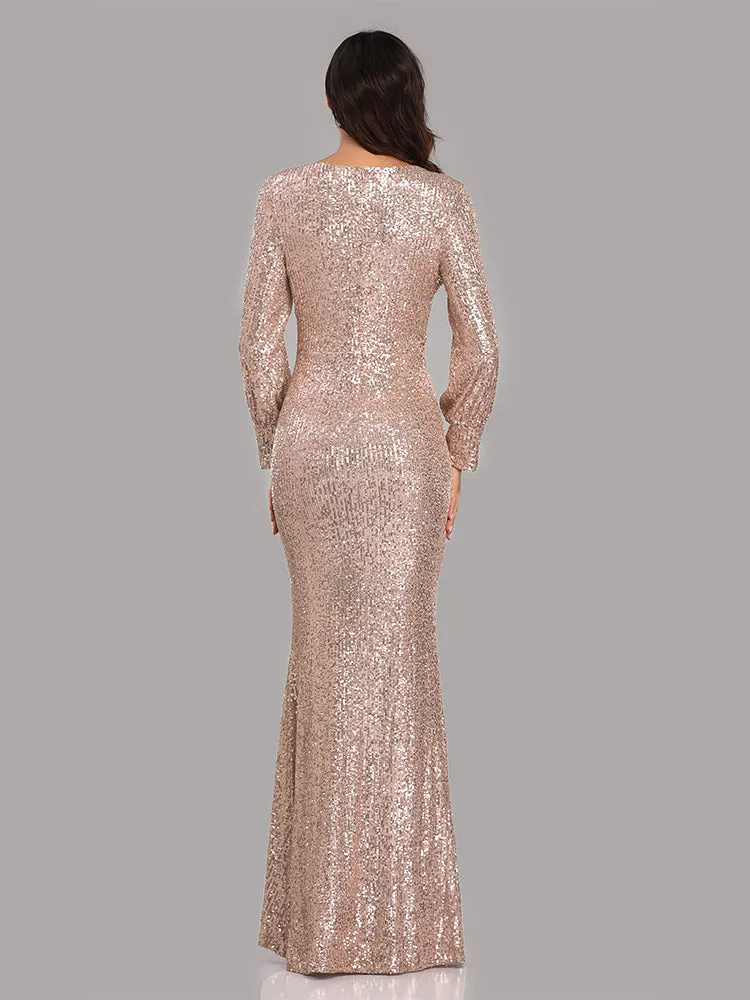 Formal Evening Dresses for Women V-neck Mermaid Maxi Sequin Dress for Party