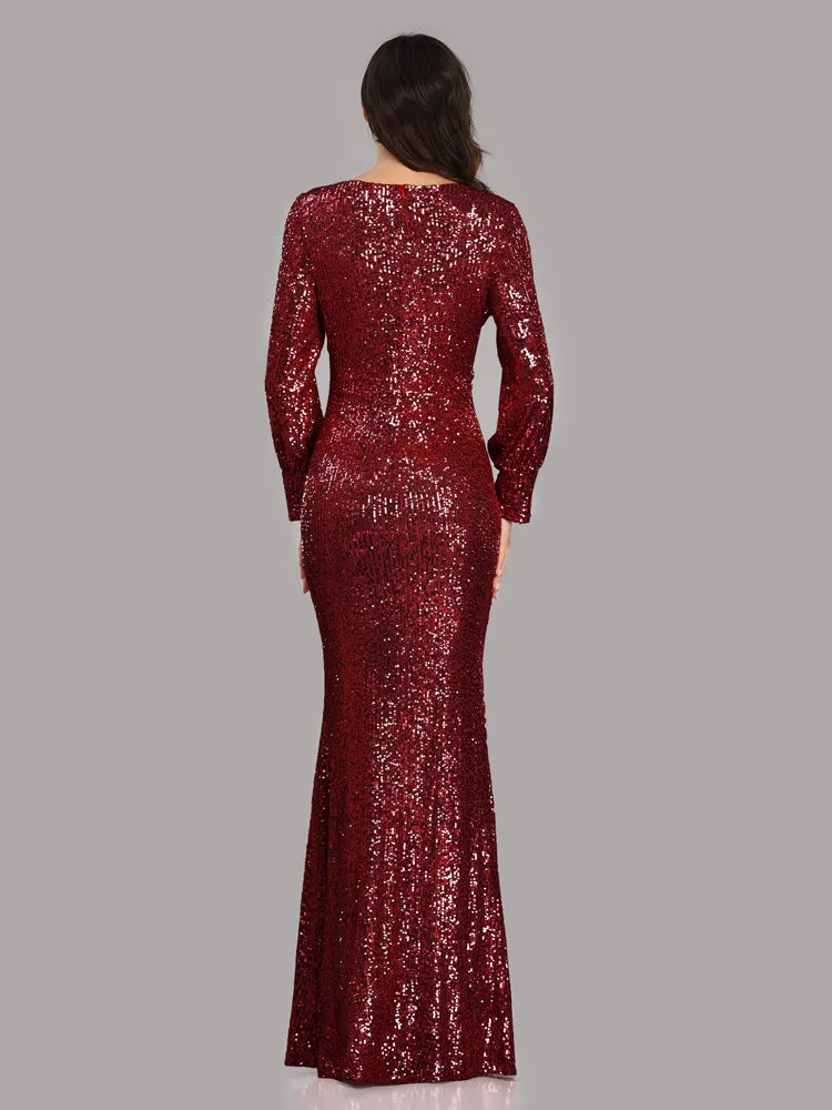 Formal Evening Dresses for Women V-neck Mermaid Maxi Sequin Dress for Party