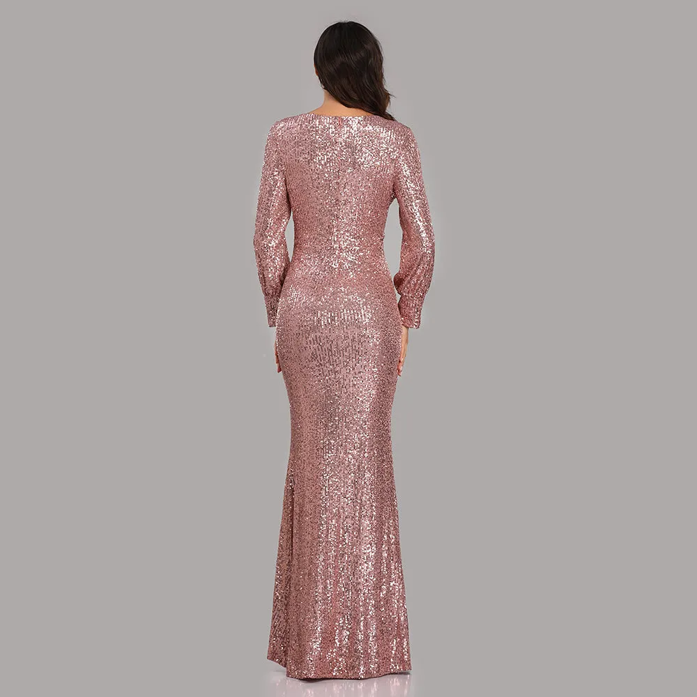 Formal Evening Dresses for Women V-neck Mermaid Maxi Sequin Dress for Party