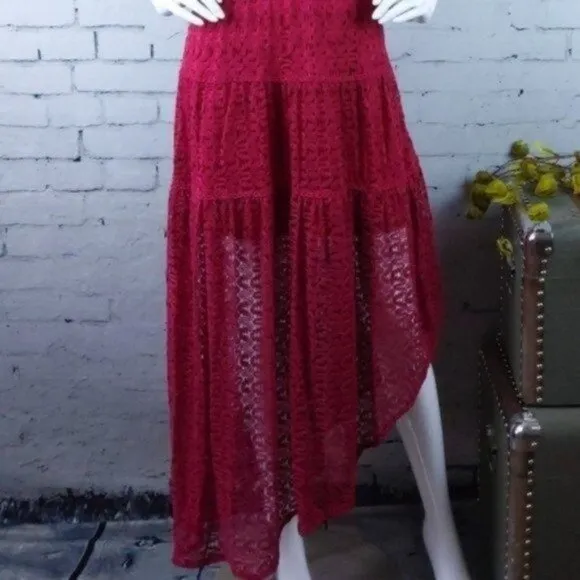 Foxiedox Rayna Asymmetrical Hem Lace Dress Magenta Size Large