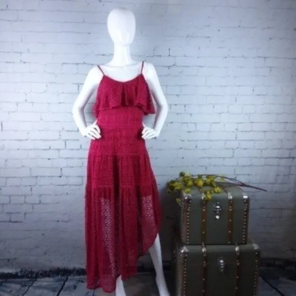Foxiedox Rayna Asymmetrical Hem Lace Dress Magenta Size Large