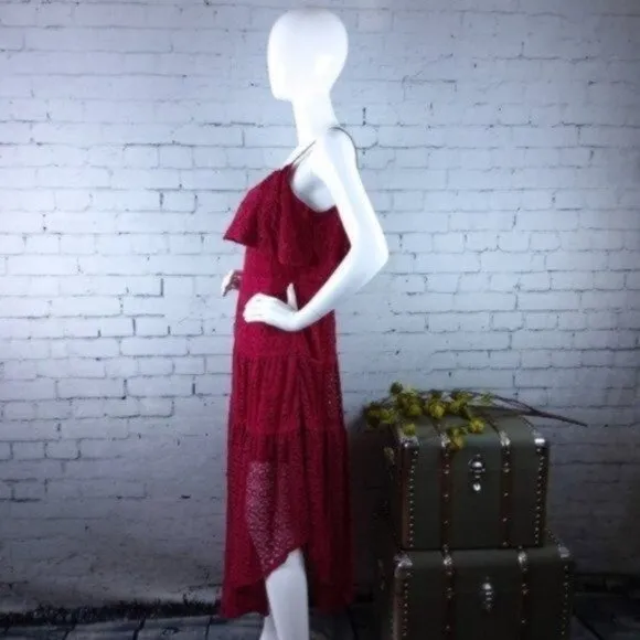 Foxiedox Rayna Asymmetrical Hem Lace Dress Magenta Size Large