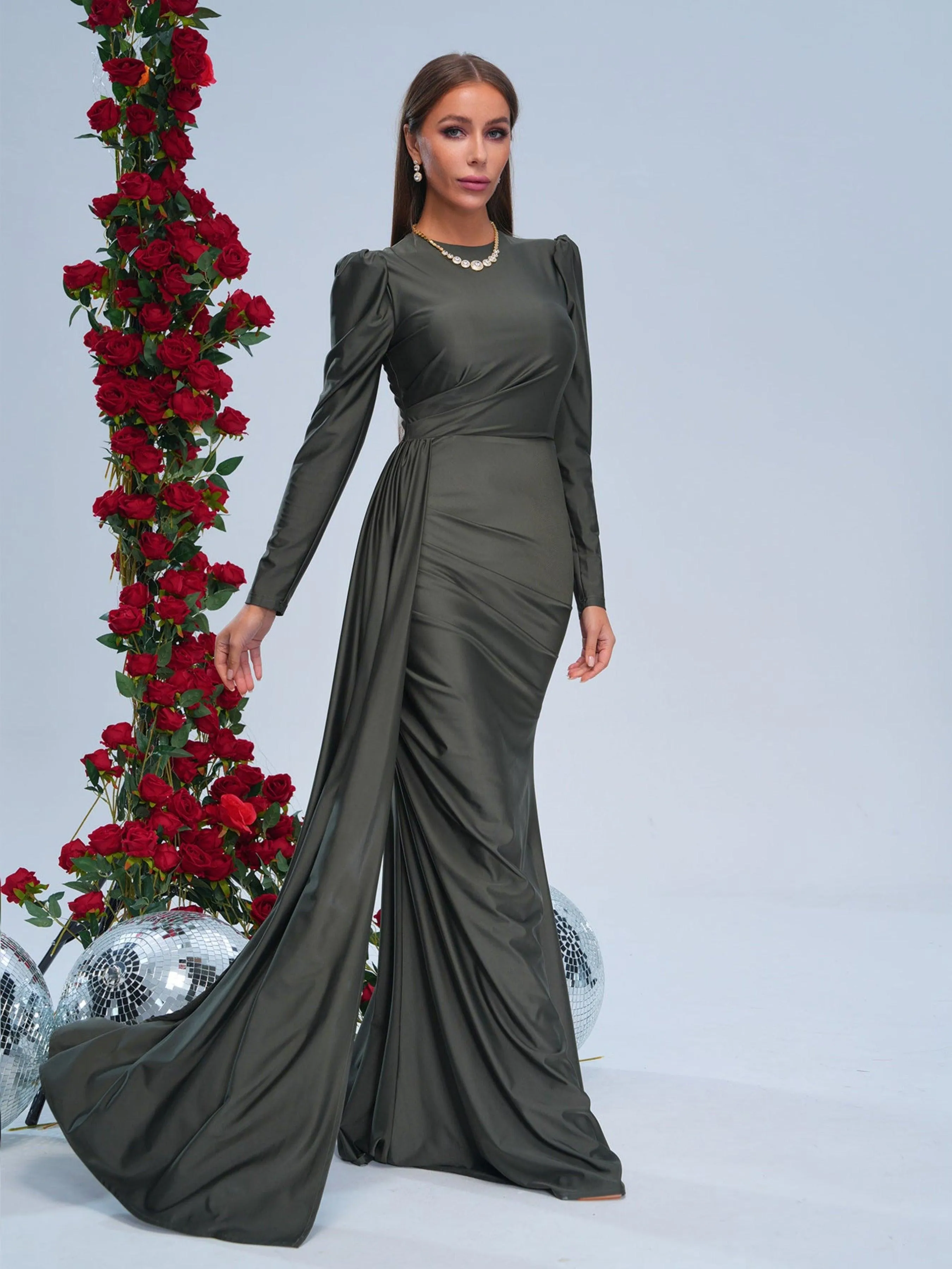 Full Cover Ribbon Green Mermaid Dress RJ11135