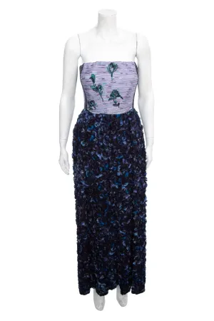 Giorgio Armani Purple & Blue Sequin Bodice with 3D Ruffle Bottom Gown SZ S