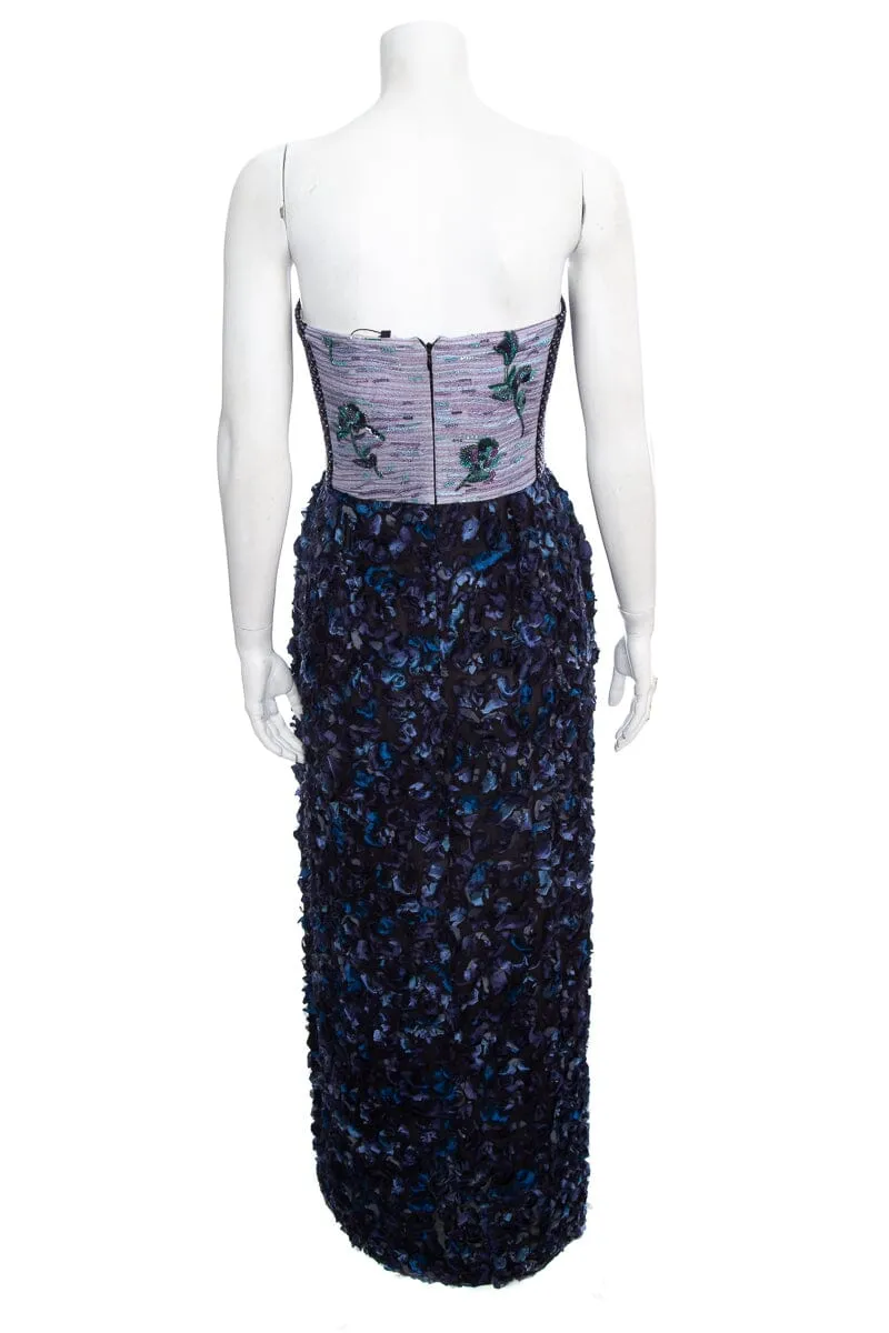 Giorgio Armani Purple & Blue Sequin Bodice with 3D Ruffle Bottom Gown SZ S