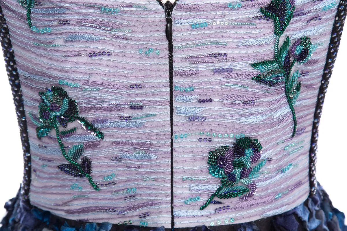Giorgio Armani Purple & Blue Sequin Bodice with 3D Ruffle Bottom Gown SZ S