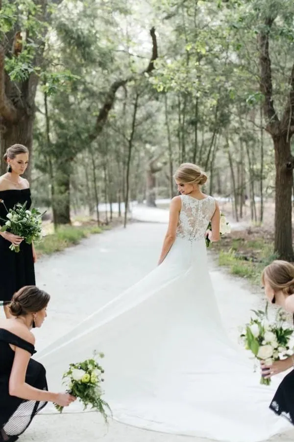 Gorgeous Round Neck Sleeveless Sweep Train Mermaid Lace Wedding Dress,MW458